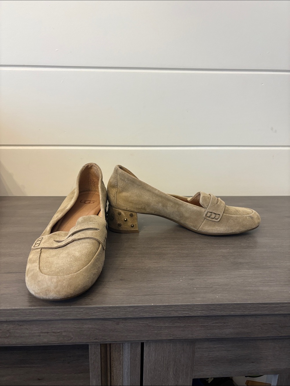 Suede Ugg Tan Block Heel Loafers - Women's Shoes